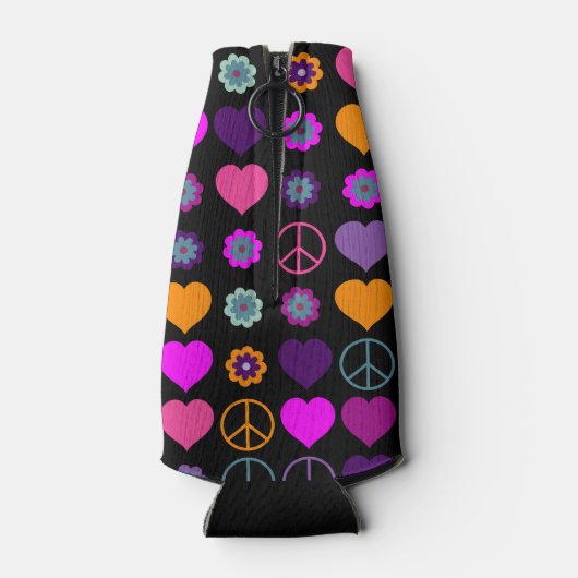 フラワーパワーハートピースパターン+バックグランス。 ボトルクーラー (裏面)