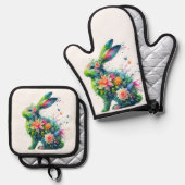 フラワーパワーバニーウサギ 鍋つかみ&鍋敷きセット (正面/裏面)