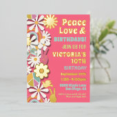 フラワーパワーヒッパイバースデーパーティーフォイル招待状 箔招待状 (立ち正面)
