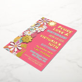 フラワーパワーヒッパイバースデーパーティーフォイル招待状 箔招待状 (回転した状態)