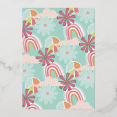 フラワーパワーヒッパイバースデーパーティーフォイル招待状 箔招待状 (裏面)