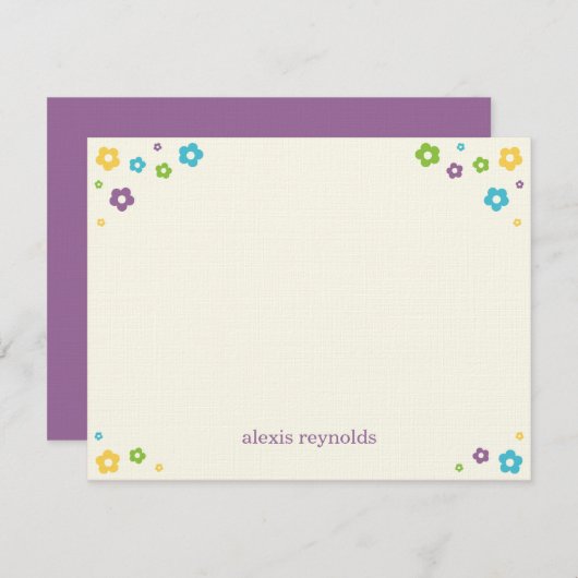 フラワーパワーフラットサンキューカード – 紫 サンキューカード (正面/裏面)