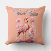 フラワーパワーフラミンゴ | ピンクウォーターカラーアート クッション (正面)