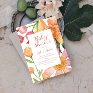 フラワーパワーベビーシャワー招待状 招待状