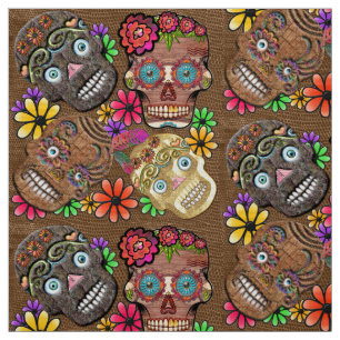 フラワーパワーメキシコ砂糖スカル ファブリック