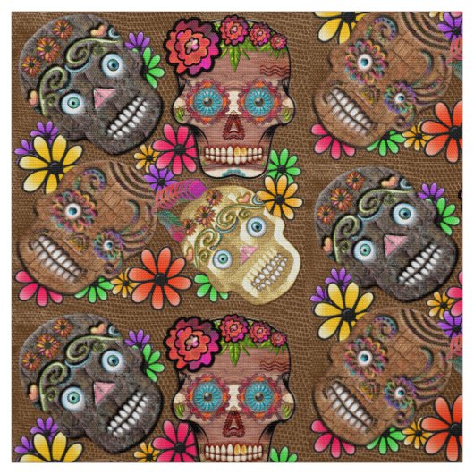 フラワーパワーメキシコ糖スカル ファブリック (見本)