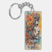 フラワーパワーレトロオスポートレートアクリルキーチェーン キーホルダー (正面左)
