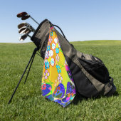 フラワーパワーレトロパンジー ゴルフタオル (グリーン)