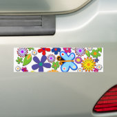 フラワーパワーレトロフローラベクトル バンパーステッカー (車上)