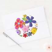 フラワーパワーレトロフローラベクトル ラウンドシール (封筒)