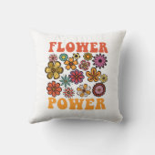 フラワーパワーレトロフローラヴィンテージイエローオレンジ クッション (裏面)