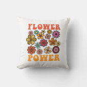 フラワーパワーレトロフローラヴィンテージイエローオレンジ クッション (正面)