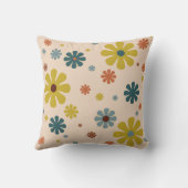 フラワーパワーレトロ60sパターンマスタードブルーオレンジ クッション (裏面)