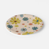 フラワーパワーレトロ60sパターンマスタードブルーオレンジ ペーパープレート (アングル)