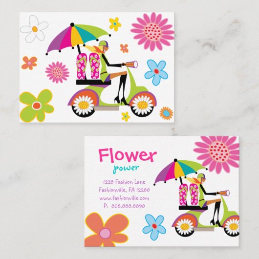 フラワーパワー名刺スクーターガールビーチサンダル 名刺 (正面/裏面)