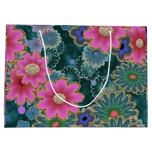 フラワーパワー爆発おもしろいユニク ラージペーパーバッグ (裏面)