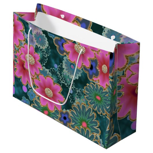 フラワーパワー爆発おもしろいユニク ラージペーパーバッグ (正面アングル)