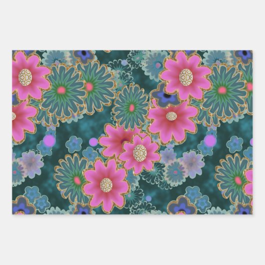 フラワーパワー爆発おもしろいユニーク ラッピングペーパーシート (正面)