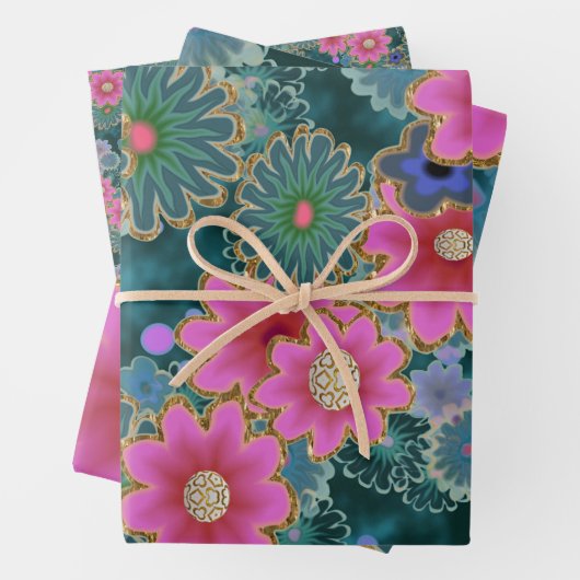 フラワーパワー爆発おもしろいユニーク ラッピングペーパーシート (インサイチュ)