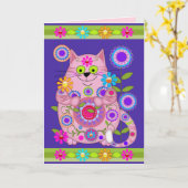 フラワーパワー猫のバースデー・カード カード (黄色い花)