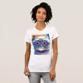 フラワーパワー猫のTシャツ Tシャツ (正面フル)