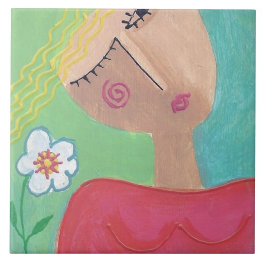 フラワーパワー絵を描抽象芸術 タイル (正面)