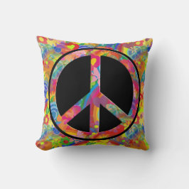 フラワーパワー虹の平和+あなたの背景 クッション