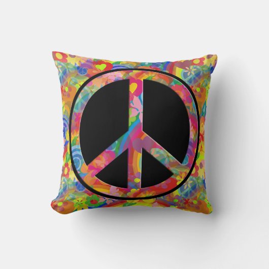フラワーパワー虹の平和+あなたの背景 クッション (正面)