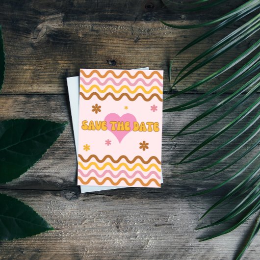 フラワーパワー60の70のレトロ日付を保存 招待状