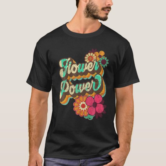フラワーパワー60s 70sヒッピーレトロGroovy 前向き Tシャツ (正面)