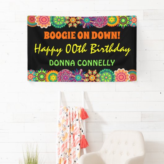 フラワーパワー70のカラフル誕生日パーティー 横断幕 (インサイチュ)