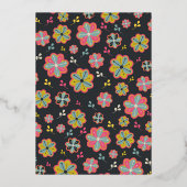 フラワーパワー70のレトロGroovyの結婚リハーサル 箔招待状 (裏面)