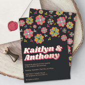 フラワーパワー70のレトロGroovy結婚の実在製品 箔招待状