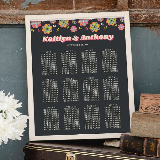 フラワーパワー70のレトロGroovy結婚の座席 ポスター