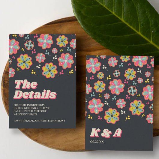 フラワーパワー70のレトロGroovy結婚の詳細 エンクロージャーカード