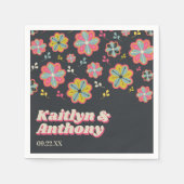 フラワーパワー70のレトロGroovy 結婚's スタンダードカクテルナプキン (正面)
