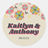 フラワーパワー70のレトロGroovy 結婚's ラウンドシール (正面)