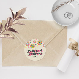 フラワーパワー70のレトロGroovy 結婚's ラウンドシール