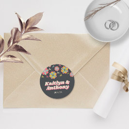 フラワーパワー70のレトロGroovy 結婚's ラウンドシール