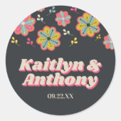 フラワーパワー70のレトロGroovy 結婚's ラウンドシール (正面)