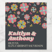 フラワーパワー70のレトロGroovy 結婚's ワインラベル (シングルラベル)