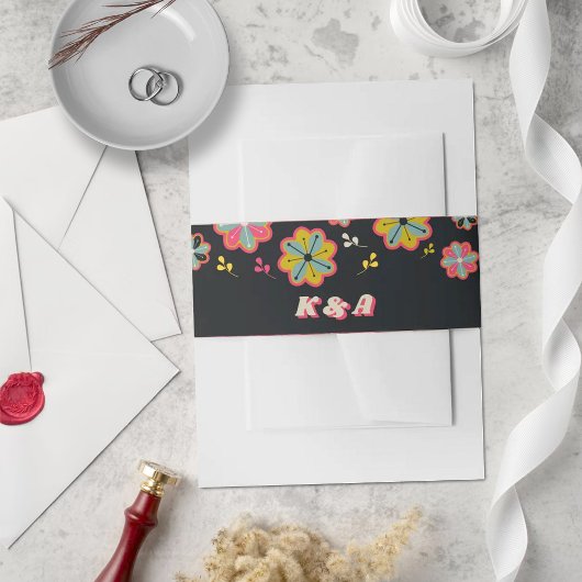 フラワーパワー70のレトロGroovy 結婚's 招待状ベリーバンド