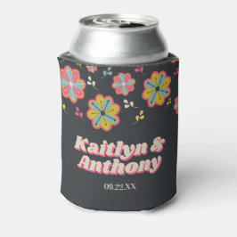 フラワーパワー70のレトロGroovy 結婚's 缶クーラー
