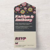 フラワーパワー70年代レトログルービーウェディング オールインワン招待状 (内側)