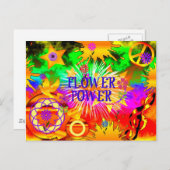 フラワーパワー – カラフル 1960年代モチーフ ポストカード (正面/裏面)