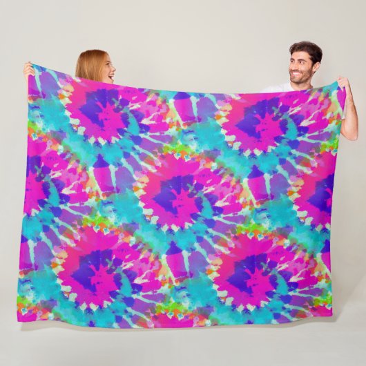 フラワーパワー – カラースパイラルろうけつ染めパターン1 フリースブランケット (インサイチュ)