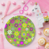 フラワーパワー ブライトグリーン ペーパープレート (パーティー)