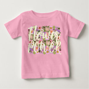 フラワーパワー ベビーTシャツ トップ ピンク ボヘミアンテイスト