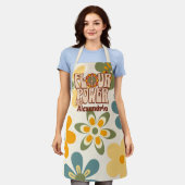 「フラワーパワー」レトロ60sおもしろい料理ベーキングエプロン エプロン (着用した状態)