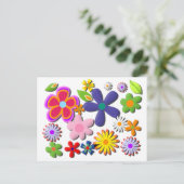 フラワーパワー レトロ フラワーベクトル ポストカード (スタンド正面)